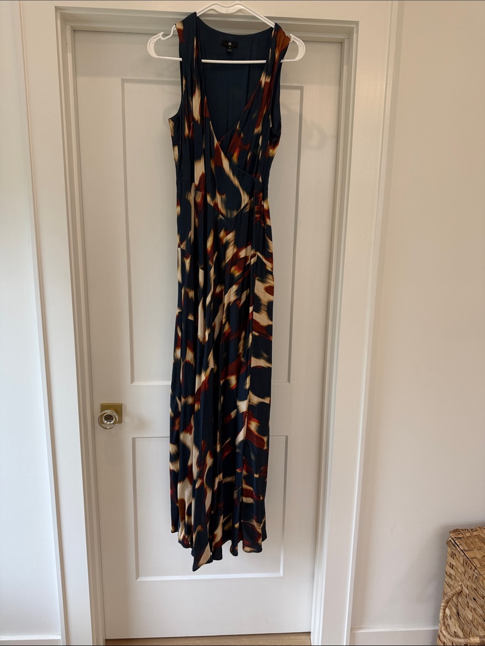 Banana Republic Navy Maxi Dress with Cream and Rust Abstract Print